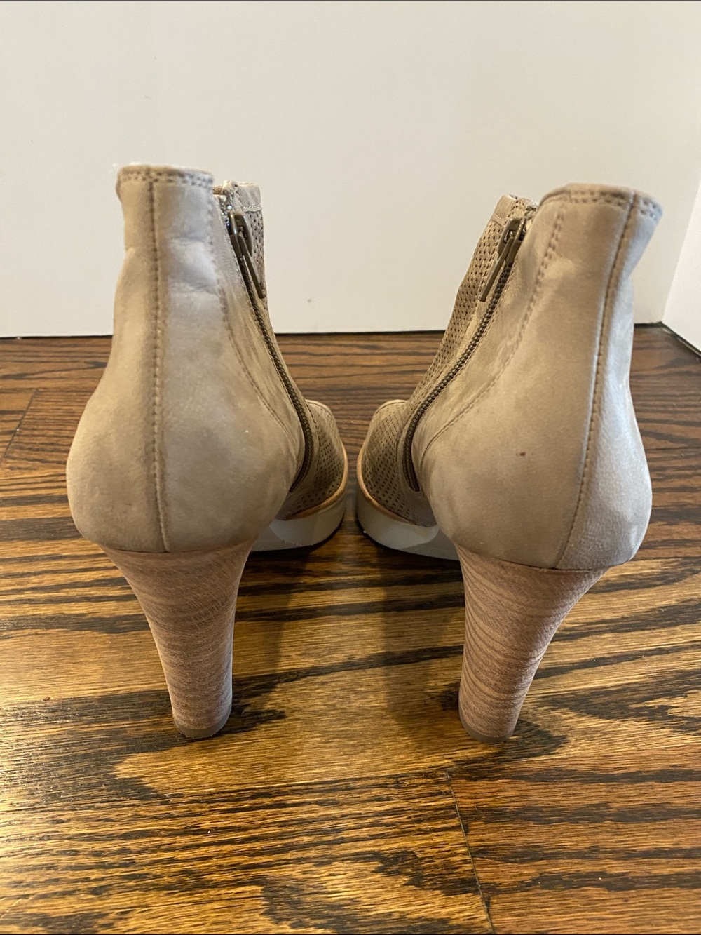 Paul Green Taupe Perforated Peep-Toe Ankle Booties - Picture 7 of 9